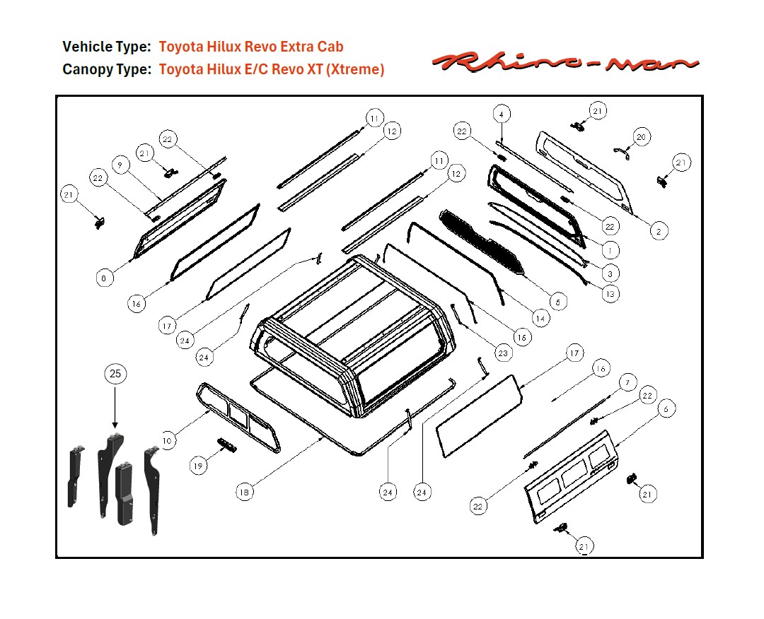 [369053] Toyota Hilux 2016-2025 EC Xtreme Matt Black - lift-up windows & lift up rear window
