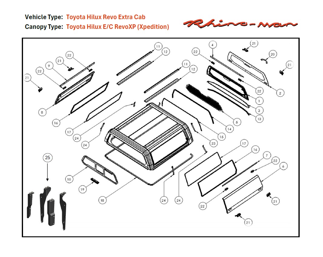 [369054] Toyota Hilux 2016-2025 EC Xpedition Matt Black - lift-up panels & lift up rear window