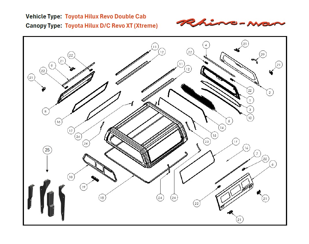 [369056] Toyota Hilux 2016-2025 DC Xtreme Matt Black - lift-up windows & lift up rear window