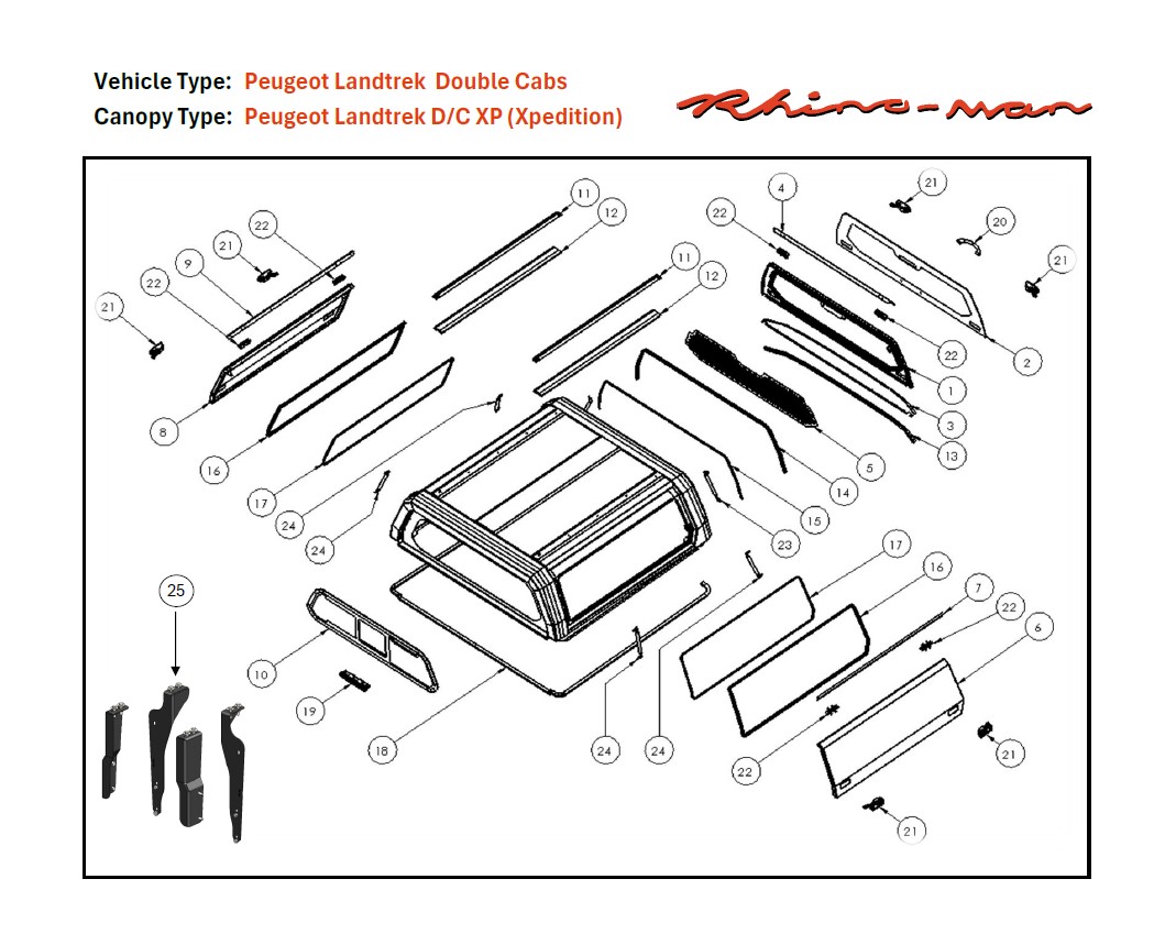 [373244] Peugeot Landtrek 2000 DC Xpedition Matt Black - lift-up panels & lift up rear window