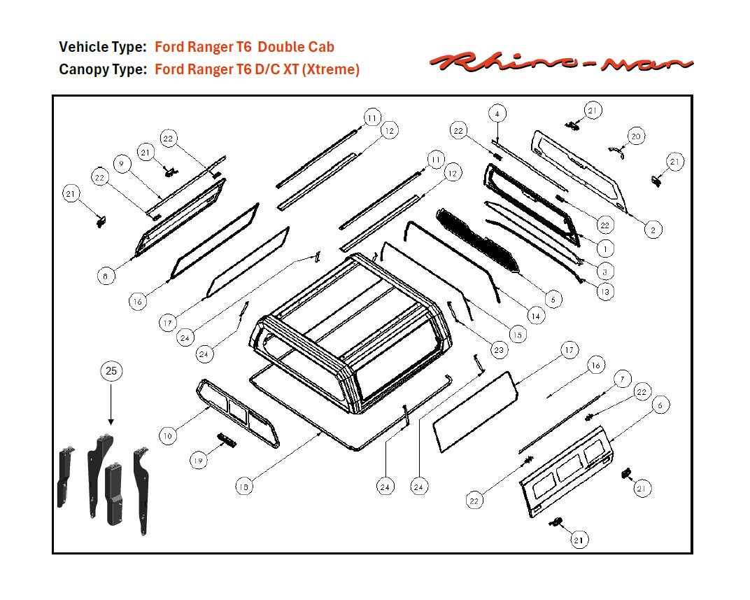 [373250] Ford Ranger 2012 - 2022 DC Xtreme - lift-up windows & lift up rear window