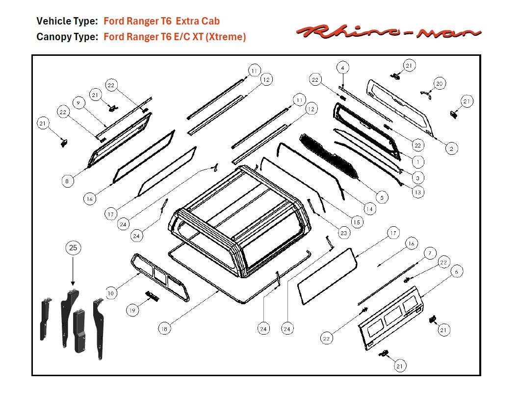[373253] Ford Ranger 2012 - 2022 EC Xtreme - lift-up windows & lift up rear window