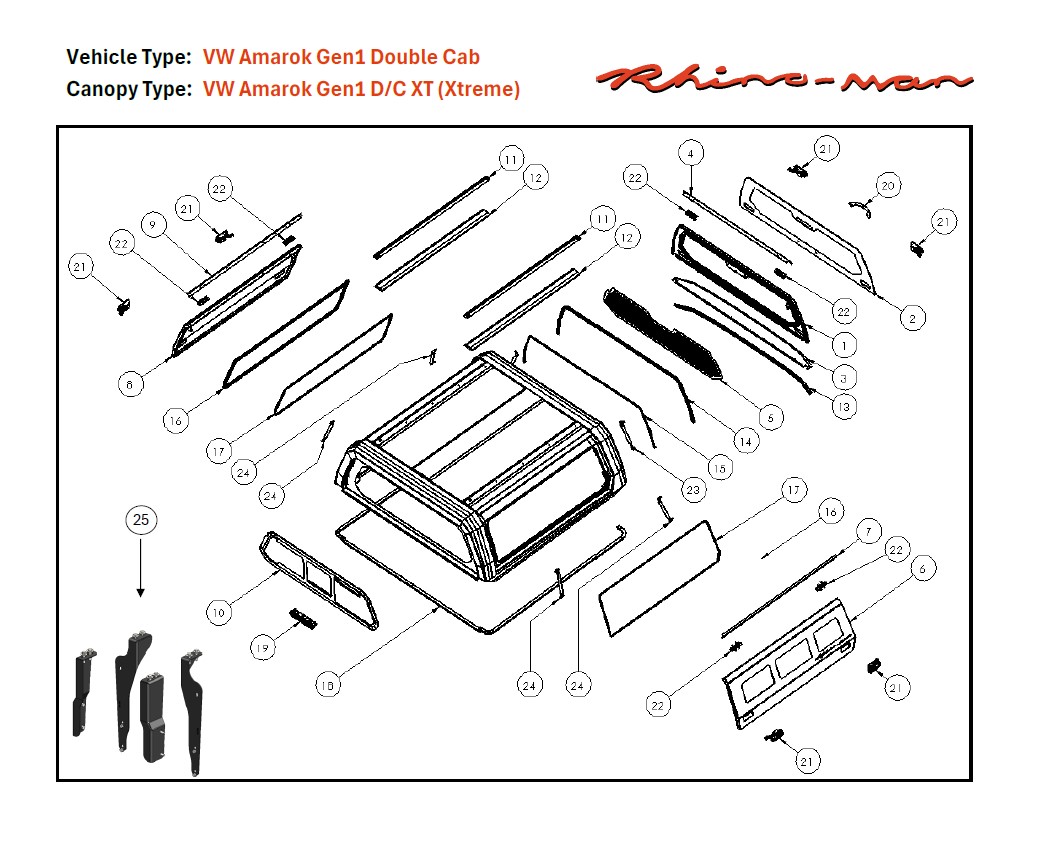[373269] Volkswagen Amarok 2010 - 2022 DC Xtreme Matt Black - lift-up windows & lift up rear window