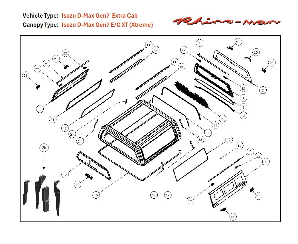 [373270] Isuzu D-Max EC 2020-2024 Xtreme Matt Black -lift-up windows & lift up rear windows
