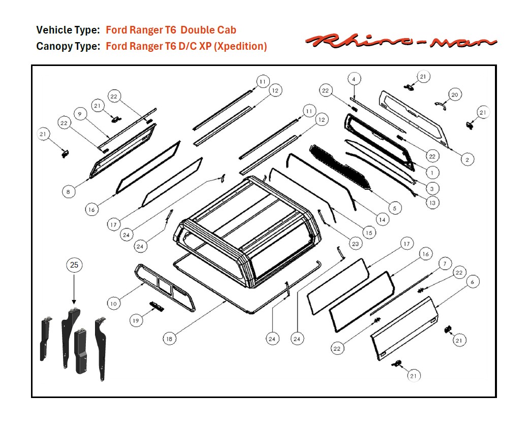 [373241] Ford Ranger Raptor 2012 - 2022 DC Xpedition - lift-up panels & lift up rear window