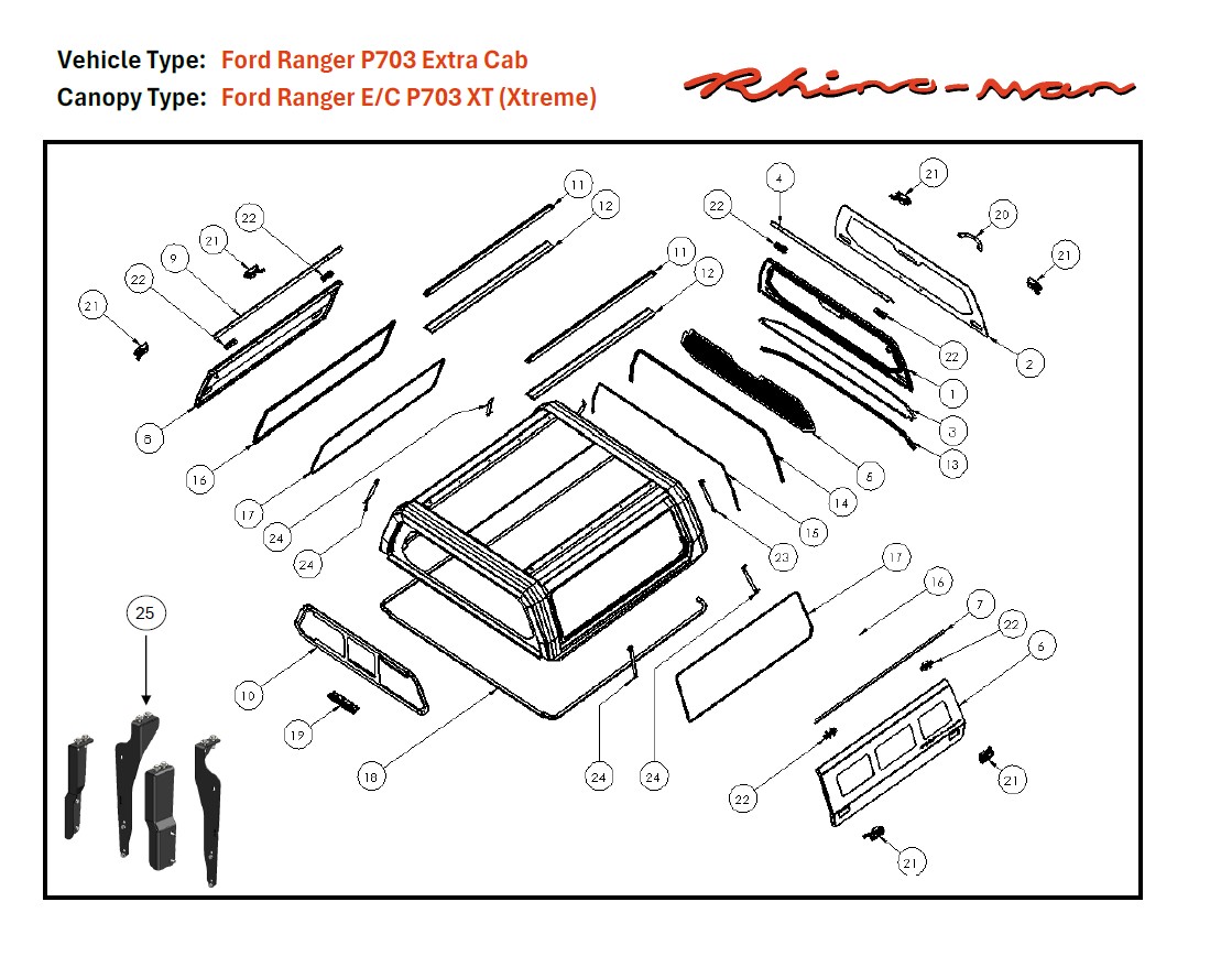 [369047] Ford Ranger 2023 EC Xtreme Matt Black - lift-up windows & lift up rear window