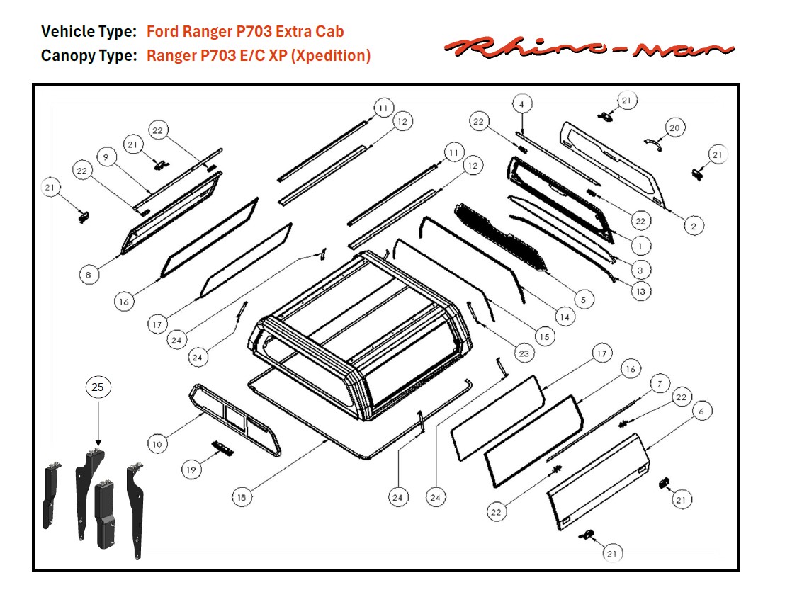 [369048] Ford Ranger 2023 EC Xpedition Matt Black - lift-up panels & lift up rear window